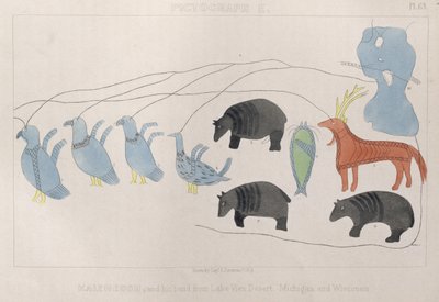 Kaizheosh e sua banda de Lake Vieu Desert, Michegan e Wisconsin, de "Information Respecting the History, Condition e Prospects of the Indian Tribes ofthe United States" de Henry R. Schoolcra de Captain Seth Eastman